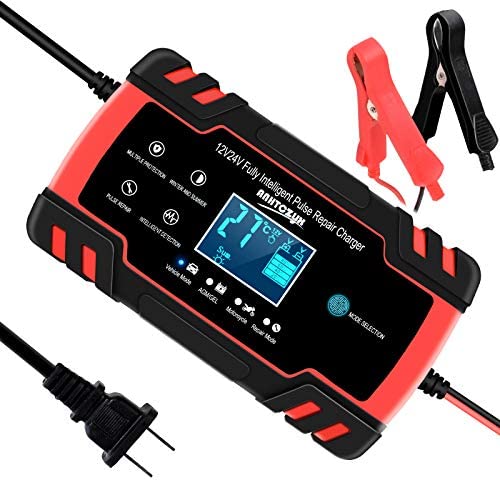 4A 24V Intelligent Automatic Battery Charger Maintainer with LCD Screen 4A/6A/8A 12V Yinleader Car Battery Charger Maintain and Reconditon Functions for Most Types with UK Plug 